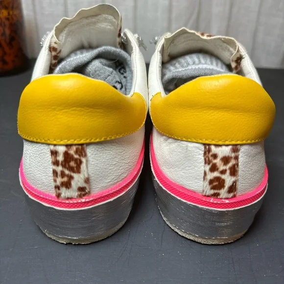 Dolce Vita - Leather Sneakers White with Leopard, Pink, and Yellow Accents - Picture 8 of 9
